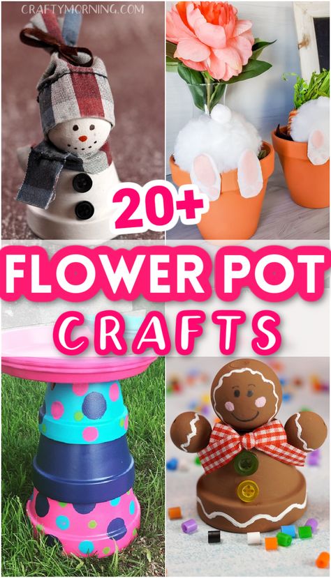 Flower pot crafts- fun clay pot art projects for kids or adults to make! Christmas, summer, any season you can find a craft! DIY mini flower pot crafts. Mini Flower Pot Crafts, Clay Pot Art, Mini Clay Pot Crafts, Plant Pots Crafts, Small Clay Pot, Small Terracotta Pots, Terra Cotta Pot Crafts Diy, Crafty Morning, Clay Pot Projects