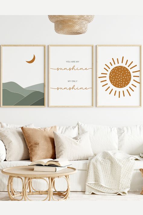 Brighten up your nursery with our "You Are My Sunshine" print featuring stunning mountains and a radiant sun. This digital print will add a touch of warmth and joy to your little one's space, reminding them that they are your sunshine every day.Whether you're looking to add a touch of warmth to your nursery or create a charming and delightful gift for a new parent, this print is the perfect choice. Sunshine Decorations, Lion Nursery, Sunshine Print, Boy Nursery Themes, Nursery Boho, Girl Nursery Themes, Safari Theme Nursery, Clouds Nursery, Neutral Print