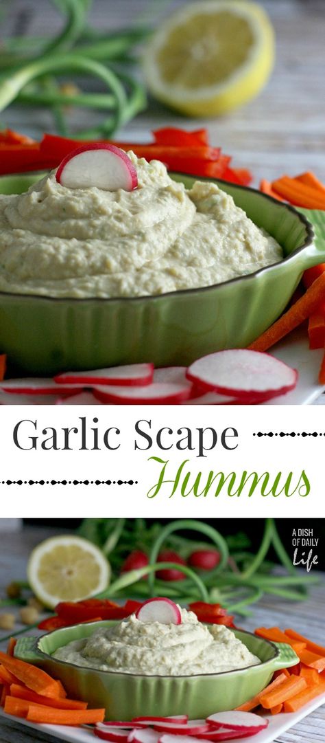 Jalapeno Recipes Appetizers, Scape Recipes, Vegetable Hummus, Friendsgiving Recipes Appetizers, Hummus Appetizers, Pilsbury Recipes, Pepperoni Recipes, Garlic Hummus, Garlic Scapes