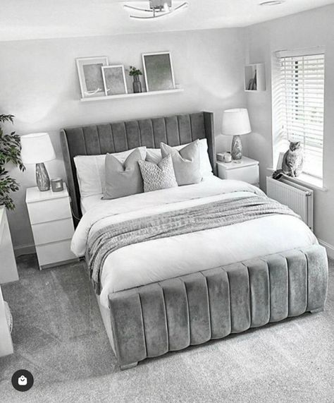 Beautiful Bed Designs, Winged Bed, Grey Bed Frame, Grey Bedroom Decor, Luxury Room Bedroom, Wall Decoration Ideas, Classy Bedroom, Fall Bedroom, Grey Room