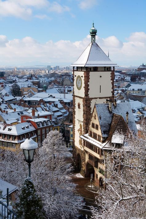 The Schwabentor in Freiburg in winter Germany In Winter, Germany Winter, Winter Collage, Xmas Market, Freiburg Germany, German Castles, City Pics, Semester Abroad, Gorgeous Places