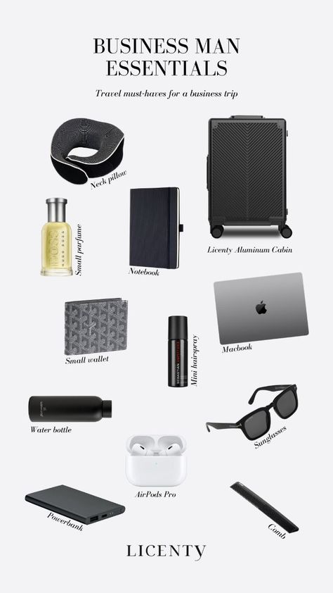 Licenty Business Man Travel Essentials - Elevate Your Business Trip Men Essentials Man Stuff, Luggage Essentials, Guys Grooming, Man Travel, Everyday Bag Essentials, Life Essentials, Small Business Trends, Cool Rings For Men, Gift Box For Men