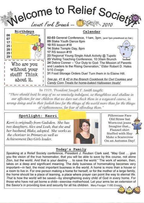 relief society newsletter template free | Relief Society Newsletter Ideas | Homemaker's Journal Church Newsletter Ideas, Relief Society Newsletter, Visiting Teaching Conference, Relief Society Visiting Teaching, Newsletter Template Free, Free Monthly Calendar, Visiting Teaching Handouts, Church Newsletter, Newsletter Ideas