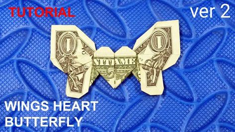 Origami Wings, Butterfly Money, Origami Dollar Bill, Money Origami Tutorial, Origami Butterfly Tutorial, Money Folding, Origami Dollar, Origami Easy Step By Step, Folding Money