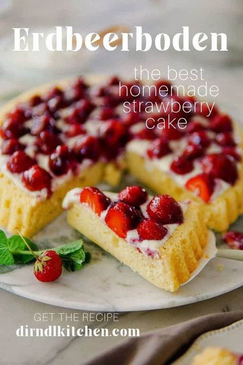 Best Homemade Strawberry Cake (Erdbeerboden) Strawberry Sponge Cake, Homemade Strawberry Cake, Strawberry Cake Recipe, German Cooking, Fresh Strawberry Cake, Chocolate Strawberry Cake, American Cake, Strawberry Cake Recipes, Sponge Cake Recipes