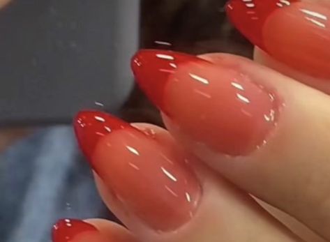 Red Jelly Nails, Almond Jelly, Red French Tip, Red French, Red Jelly, Jelly Nails, Dark Nails, Wall Pictures, Dipped Nails