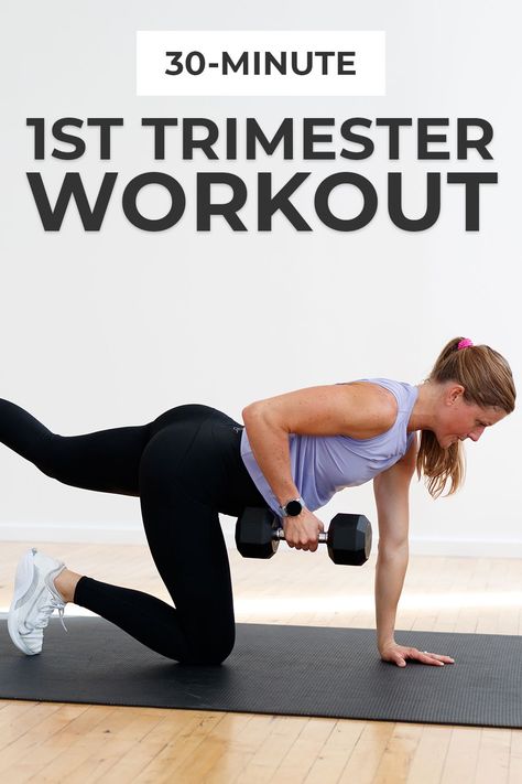 Stay strong during pregnancy with this low impact prenatal HIIT workout! Nine of the BEST prenatal HIIT exercises that are safe for early pregnancy and can be carried into the second and third trimesters as well. This 30-minute full body HIIT is a great low impact, but high intensity first trimester workout. I suggest adding this full body first trimester HIIT workout to your prenatal workout plan 1-2 times a week. Pregnant Full Body Workout, First Trimester Full Body Workout, First Trimester Workout Gym, 1st Trimester Workout At Home, Abs While Pregnant, First Trimester Workout Plan, 1st Trimester Ab Workout, Pregnancy Safe Workouts Second Trimester, Prenatal Workout First Trimester