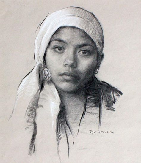 Scott Burdick - Karla with White Scarf A Pencil, Pencil Drawing, Sketch, Pencil, Black And White, White, Black, Art