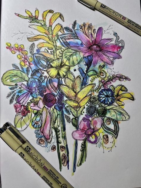 floral plants watercolor on paper, messy pen lineart, micron pens, white background Reverse Coloring Book Ideas, Reverse Colouring, Reverse Coloring Book, Reverse Coloring, Zentangle Doodles, Abstract Canvas Art Acrylics, Coloring Ideas, Floral Drawing, Color Art