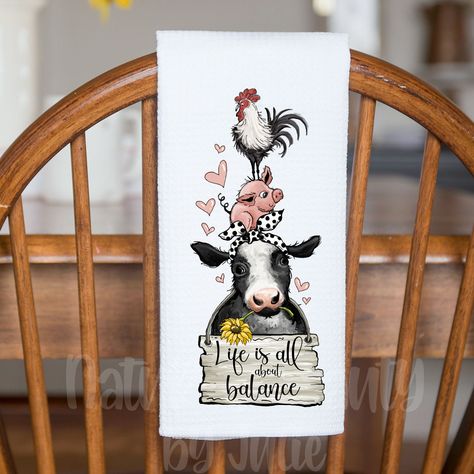 Stacked Farm Animals, Cow Kitchen, Powder Room Decor, Farm House Colors, Flour Sack Tea Towels, Farm Shop, Towel Kitchen, Fabric Printing, Flour Sack Towels