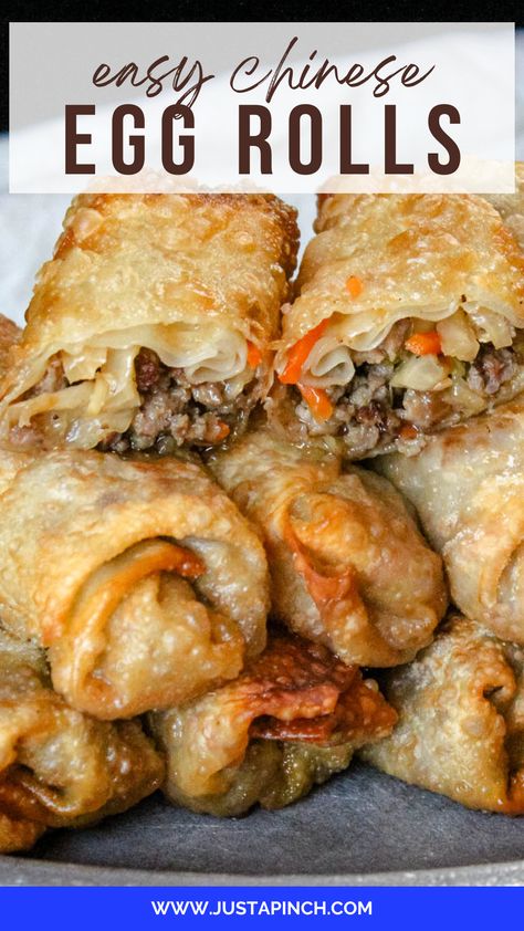 Easy Chinese Egg Rolls Recipe Chinese Egg Rolls Recipe, Pork Egg Roll Recipes, Chinese Egg Rolls, Egg Rolls Recipe, Homemade Egg Rolls, Pork Egg Rolls, Chicken Egg Rolls, Homemade Chinese Food, Chinese Egg