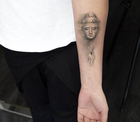 Small Buddha Tattoo, Buddhist Tattoo, Buddha Tattoo Design, Buddhist Art Drawing, Buddha Tattoos, Little Buddha, Buddha Tattoo, Realistic Tattoo, World Tattoo