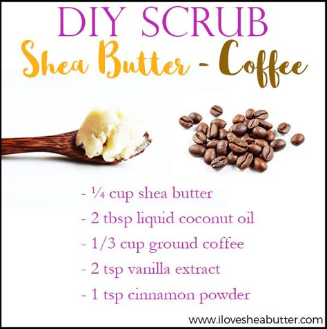 shea butter coffee scrub Natural Beauty Hacks, Salt Face Scrub, Scrub Homemade, Shea Butter Recipes, Liquid Coconut Oil, Face Scrubs, Body Scrub Recipe, Butter Coffee, Coffee Body Scrub