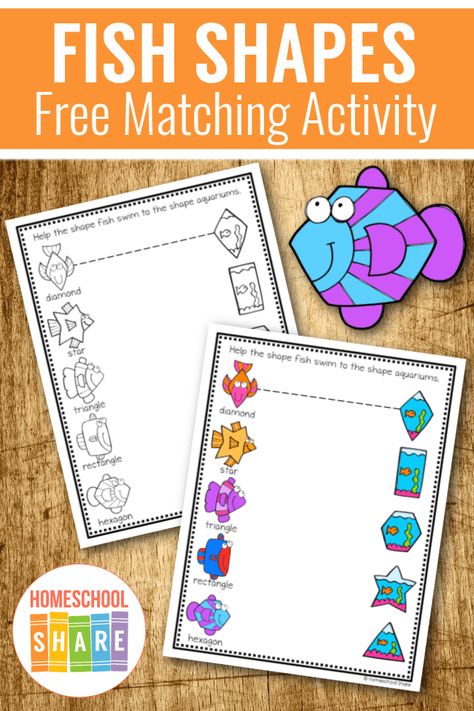 Shapes Matching, Matching Shapes, Shape Matching Game, Fish Printables, Shape Ideas, Pet Theme, Printable Shapes, Apple Activities, Matching Worksheets