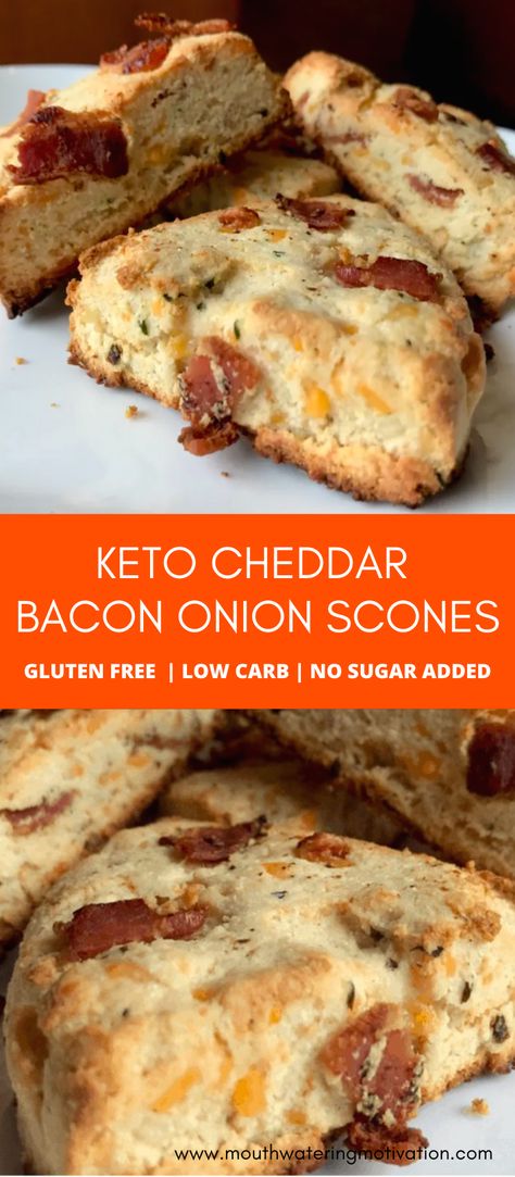 These scones are one of my older recipes BUT they are still the best keto scone texture I've ever come up with! They are a perfect in-between soft and slightly crunchy. These are based off my favourite bacon cheddar onion scones I used to make at my old bakery job!  These make a great easy keto breakfast or afternoon low carb snack. #ketobaconcheddarscones #ketocheddarscones #ketosconesrecipe #ketosconesrecipeeasy #ketobreakfastideas Onion Scones, Desayuno Keto, Desserts Keto, Low Carb Muffins, Breakfast Low Carb, Boiled Egg Diet Plan, Recetas Keto, Keto Cheesecake, Keto Diet Menu