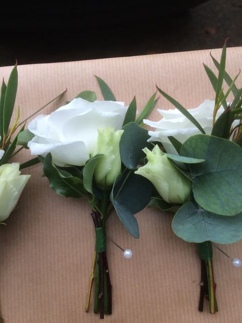 white lisianthus buttonhole by Bettie Rose Flowers Brighton Lisianthus Buttonhole, November Wedding Flowers, Calla Lillies Wedding, White Lisianthus, November Wedding, 26 November, July Wedding, Flower Inspiration, White Wedding Flowers