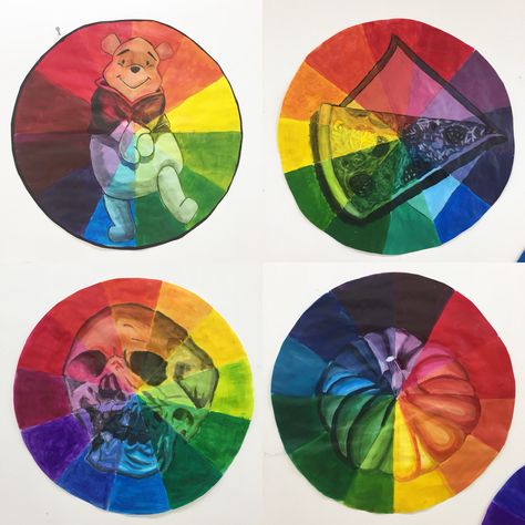 Color Wheel Middle School, Basic Color Wheel, Color Wheel Art Projects, Color Wheel Art, Education Art, Middle School Art Projects, Wheel Art, Painting Collage, School Art Projects