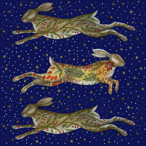 "Christmas Hares" by Kate Green #December #Night https://www.facebook.com/kategreendesigns/photos/pb.100063566347996.-2207520000../4910274869005324/?type=3 Hare Drawing, Felted Hearts, Hare Pictures, Hare Watercolour, Hare Illustration, Kate Green, Rabbit Ring, Hare Art, Rabbit Rabbit Rabbit