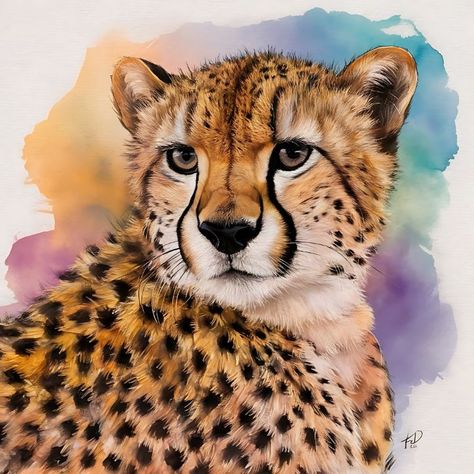 Coloring Cheetah Watercolor Painting - Deva-Glow Leopard Watercolor Painting, Cheetah Portrait, Cheetah Watercolor Painting, Cheetah Abstract Painting, Cheetah Laying Down Drawing, Cheetah Face, Cheetahs, Watercolor Flowers Paintings, Gcse Art