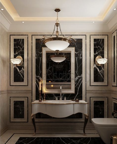 Classic Toilet Design, Classic Bathroom Design Luxury, New Classic Bathroom, Lotus Tower, Classical Bathroom, Toilet Ideas, Classic Bathroom Design, Luxury Vanity, Luxury Toilet