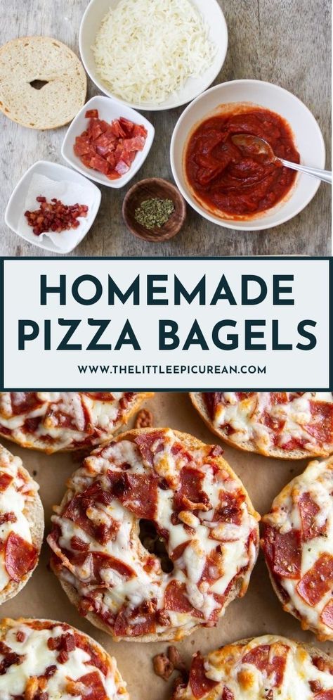 Create delicious and easy homemade pizza bagels right in your own kitchen! Perfect for a quick lunch, snack, or appetizer. #homemadepizza #bagelpizza #pizzabagelrecipe #pizzabagel Bagel Fillings Ideas, Cast Iron Pizza Recipe, Bagel Pizza Recipe, Delicious Pizza Recipes, Easy College Meals, School Lunch Recipes, Quick Lunch Recipes, Bagel Bites, Pizza Bagels