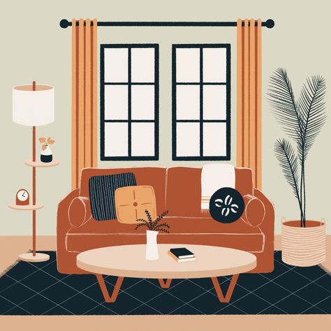 Chair Design Illustration, Living Room Drawing Illustration, Interior Illustration Sketches, Couch Illustration, Interior Design Vector, Furniture Illustration, Living Room Illustration, Flower Art Drawing, Interior Sketch