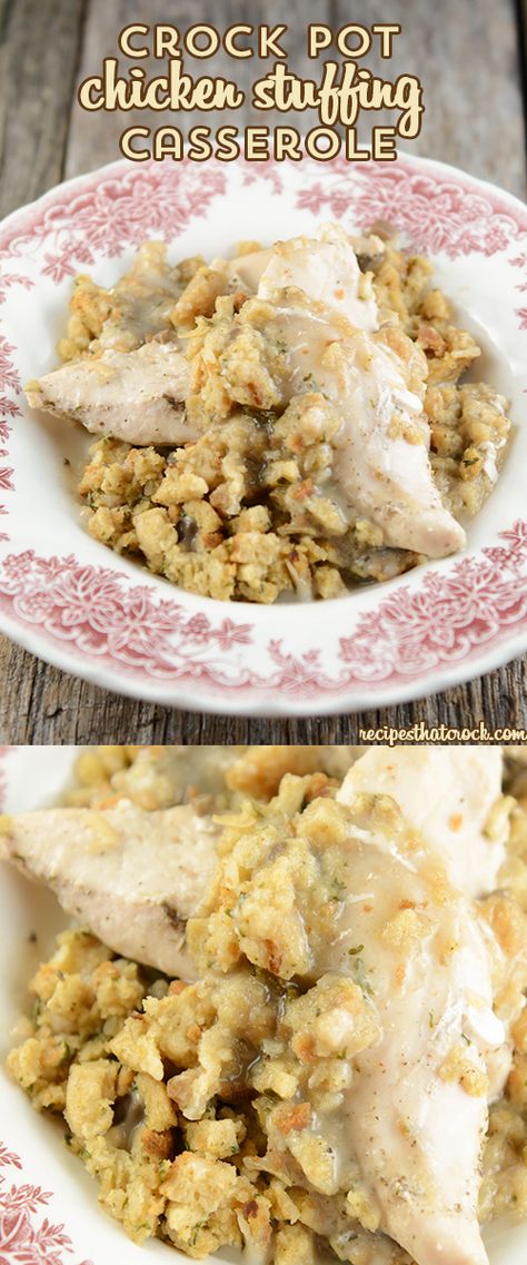 This Easy Crock Pot Chicken Stuffing Casserole is so simple and a classic comfort food. Crock Pot Chicken Stuffing, Chicken Stuffing Casserole, Chicken And Stuffing, Chicken Stuffing, Crockpot Casserole, Stuffing Casserole, Crock Pot Chicken, Salad Pasta, Crockpot Dishes