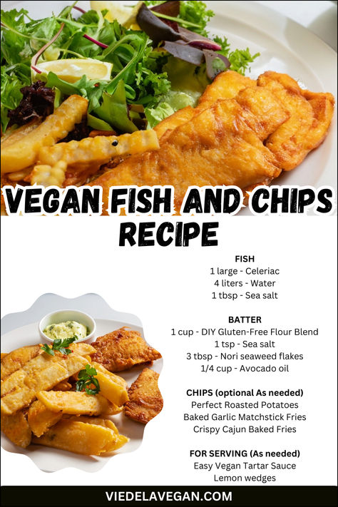 Vegan Fish and Chips Recipe Vegan Fish And Chips, Fish And Chips Recipe, Fish N Chips Recipe, Crispy Seaweed, Plant Based Burgers, Homemade Chips, Vegan Fish, Gluten Free Flour Blend, Baked Garlic