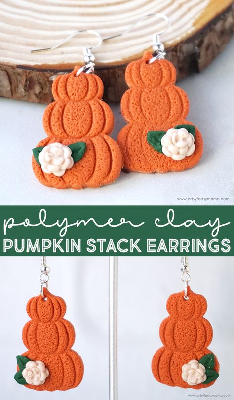 Polymer Clay Pumpkin Stack Earrings #polymerclay #diyearrings #claycrafts #clayearrings #autumn #fall #fallfashion #pumpkin #sculpey #sculpeyiii @sculpey Fall Themed Polymer Clay Earrings, Fall Leaves Polymer Clay Earrings, Polymer Clay Pumpkin Earrings, Stacked Pumpkin Clay Earrings, Polymer Clay Pumpkin Stud Earrings, Beige Ceramic, Creative Pumpkins, Stacked Pumpkins, Stacked Earrings