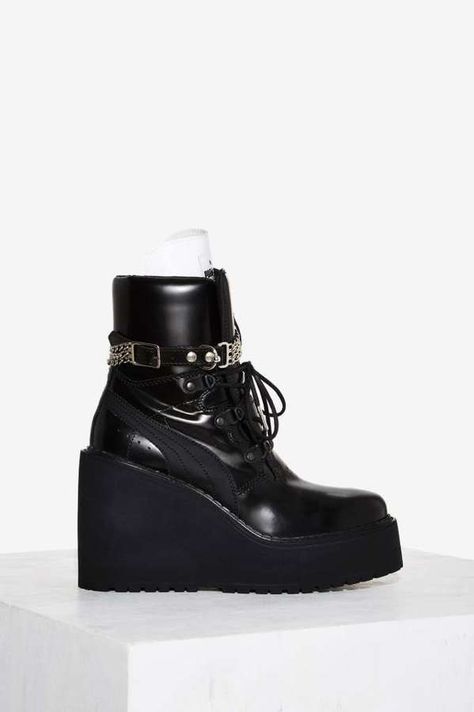 FENTY PUMA by Rihanna Leather Sneaker Boot Wedge Rihanna Fenty Puma, Puma Rihanna, Shop Boots Online, Walk A Mile, Black Platform Shoes, Women Shoes Online, Shop Shoes, Fenty Puma, Black Leather Shoes