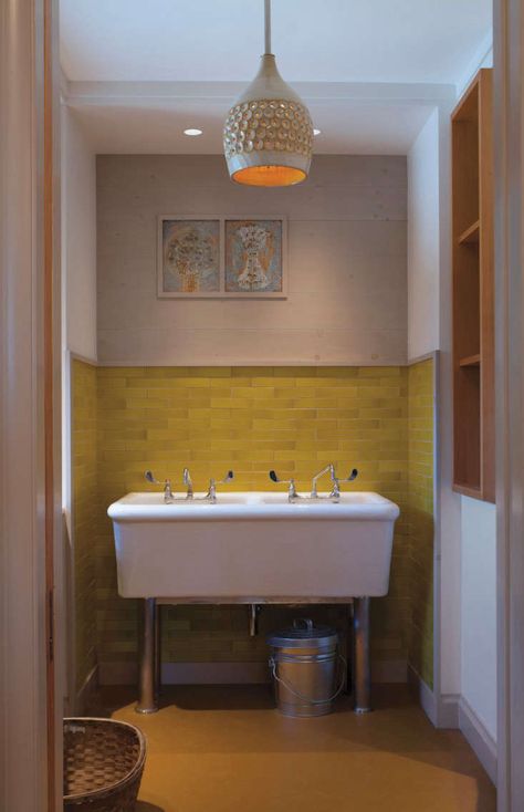 Required Reading: Tile Makes the Room: Good Design from Heath Ceramics Yellow Tile Bathroom, Heath Ceramics Tile, Heath Tile, Yellow Tiles, Sink Legs, Exterior Tiles, Yellow Tile, Heath Ceramics, Yellow Bathrooms