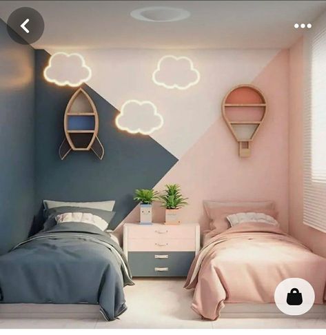 Kids Boy And Girl Shared Room, Half Boy Half Girl Room, Split Boy And Girl Room, Kids Bedroom Ideas Shared Boy And Girl, Girl And Boy Shared Room, Kids Bedroom Boy And Girl, Brother Sister Room Sharing, Bedroom Ideas For Siblings, Brother Sister Bedroom