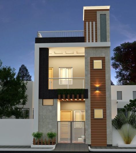 Amazing Front Elevation And Decorative House Design Ideas - Engineering Discoveries Simple House Exterior Design, Silk Oreo, Indian House Exterior Design, Narrow House Designs, 2 Storey House Design, House Outer Design, Small House Front Design, Small House Elevation, Modern Small House Design