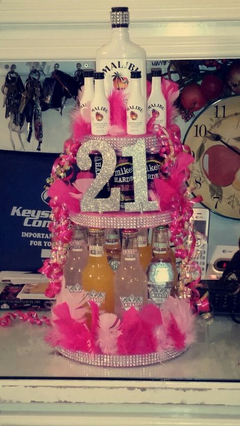 21st birthday Alcohol Cake                                                                                                                                                     More 21st Birthday Cake Alcohol, Birthday Alcohol, 21st Birthday Celebration, Alcohol Cake, 21st Birthday Girl, 21st Birthday Presents, Birthday 21st, 21st Bday Ideas, 21st Cake