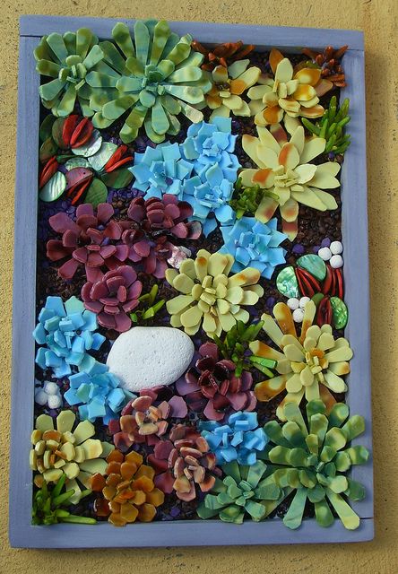 "Succulent Garden" by Susan Turlington Mosaics, via Flickr Mosaic Succulents, Succulent Mosaic, Mosaic Plant, Fairy Items, Cactus Craft, Aquarium Rocks, Berry Garden, Vintage Mosaic, Garden Magic