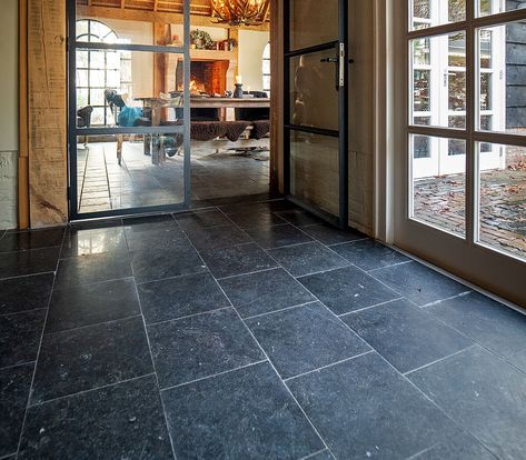 Belgian bluestone floor tiles, 40x40cm bluestone tiles | 't Achterhuis Historical Building materials Belgian Bluestone Floor, Bluestone Floor, Belgian Bluestone, Antique Flooring, Dark Blue Grey, Time Period, Our New Home, Floor Tiles, Historic Buildings