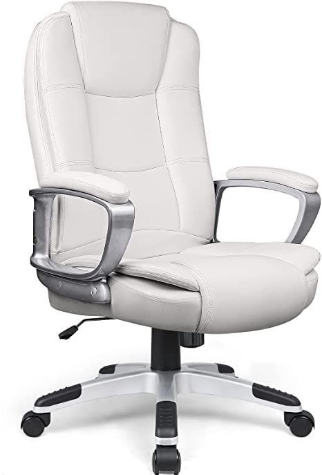 LEMBERI Office Desk Chair, Ergonomic Managerial Executive Chair, Big and Tall High Back Chair, Adjustable Height PU Leather Chairs with Cushions Armrest for Long Time Seating (White) Executive Leather Office Chair, Tall Chairs, Ergonomic Desk Chair, Soft Chair, Office Chair Design, Computer Desk Chair, Leather Chairs, Leather Office, Executive Office Chairs