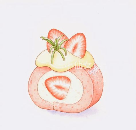 Oil Pastel Crayons, Desserts Drawing, Food Art Painting, Strawberry Art, 귀여운 음식 그림, Food Sketch, Watercolor Food, Cute Food Art, Watercolor Art Lessons