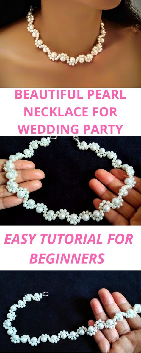 How To Make A Pearl Necklace, How To Wear A Pearl Necklace, Make Pearl Necklace, Diy Wedding Necklace, Diy Wedding Jewelry, Pearl Necklace Tutorial, Diy Necklace Designs, Diy Pearl Jewelry, Choker Necklace Wedding