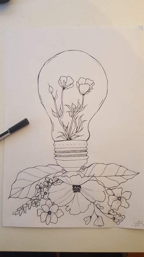 Lamp flowers drawing. Spring Drawings Ideas Art Pencil, Light Bulb With Flowers, Lamp Drawing, Key Drawings, Spring Drawing, Lamp 3d, Flowers Drawing, Flower Drawing Design, Flower Lamp