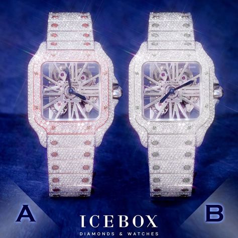 23.4k Likes, 290 Comments - #Icebox Diamonds & Watches (@icebox) on Instagram: “Which #Cartier watch is your favorite? 💎⌚💎 Drop a comment to let us know! 👇👇👇” Icebox Diamonds, Cartier Skeleton, Expensive Jewelry Luxury, Money On My Mind, Cartier Santos, Big Diamond, Cartier Watch, Ice Box, Pretty Jewelry