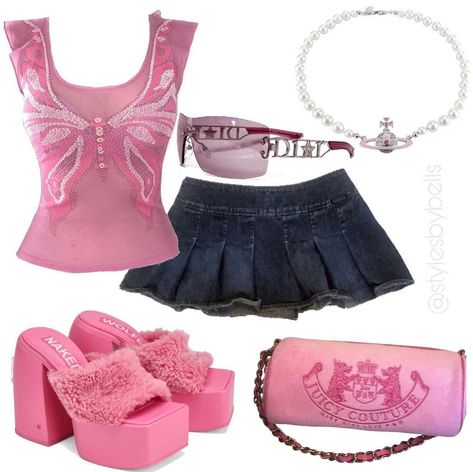 Y2k Girly Outfits Grunge, Barbie Outfit Inspo Aesthetic, Barbie Fits, Mcbling Fashion, 2000s Outfit, Girl Y2k, Outfits 2000s, 2000s Outfits, Outfits Y2k