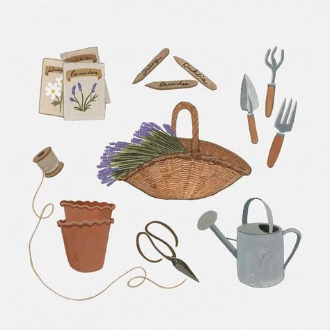 Robin Pieterse on Instagram: "Gardening season is here👩🏻‍🌾" Autumn Doodles, Cottagecore Art, Scrapbook Printing, Embroidery Lessons, Garden Illustration, Winter Watercolor, Cottage Art, Seasonal Garden, 자수 디자인