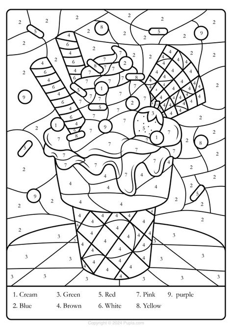 🖍️ Color by Number Ice Cream - Printable Coloring Page for Free - Pupla.com Free Printable Color By Number Pages, Colour By Numbers Printable For Kids, Color By Number Printable Free, Numbers Coloring Pages, Color By Number Worksheet, Maths Colouring Sheets, Colour By Number, Ice Cream Coloring, Easy Math Activities