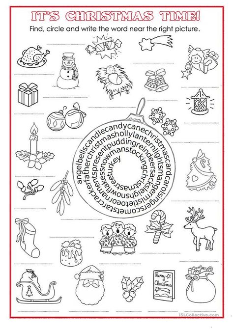 Christmas Learning Activities, Esl Learning, Christmas Cards Drawing, Christmas Learning, Write The Word, Christmas Lesson, English Christmas, Christmas Teaching, Christmas Worksheets