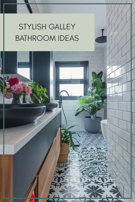 Discover stylish galley bathroom ideas that maximize space and functionality. Creative designs to transform narrow bathrooms into inviting retreats. Tiny Primary Bathroom Ideas, Narrow Galley Bathroom Ideas, Small Narrow Master Bath, Long Narrow Bathroom Layout Floor Plans, Gally Bathrooms Ideas, Storage In Small Bathroom, Galley Bathroom Remodel, Small Narrow Bathroom Layout, Long Bathroom Ideas