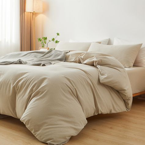 PRICES MAY VARY. Soft Cotton Bedding: Made with 100% pure cotton, our washed cotton duvet cover has slightly wrinkled look, cozy like linen duvet cover set. It is breathable to keep you cool in hot summer and warm in the winter. What You Can Get: Available in XINMIANFANG washed cotton duvet cover set FULL SIZE: 1 Duvet Cover 80" x 90" and 2 Pillowcases 20" x 26". (NOTE: DUVET & PILLOWS NOT INCLUDED) Plain and Simple: Our linen feel duvet cover set can refresh your home deco with classic style. T Neutral Duvet Covers, Beige Duvet Cover, Tan Bedding, Beige Duvet, Beige Duvet Covers, Textured Duvet Cover, Textured Duvet, Spring Bedroom, Neutral Bedding