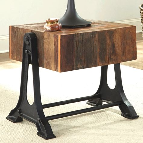 This end table is the perfect addition to your living space. These accent tables brings the right amount of that industrial design that you've been craving. Industrial Loft Design, Chic Loft, Rustic End Tables, Lodge Homes, Scott Living, Modern Farmhouse Home, Living Room Accents, Boho Chic Furniture, Recycled Wood