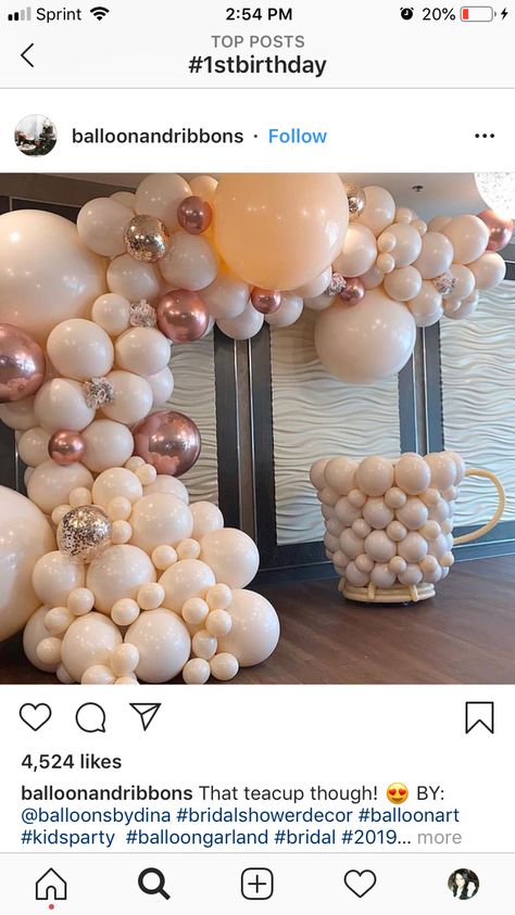 Tea Party Balloon Backdrop, Tea Party Balloon Arch, Tea Party Balloon Garland, Balloon Baby Shower Centerpieces, Balloons Ideas, Coffee Party, Bridal Shower Inspiration, Tea Party Theme, Balloon Ideas