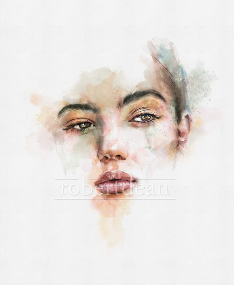 Faces Watercolor, Painting Faces Watercolor, Robert Dean Art, Watercolour Portrait Abstract, Abstract Face Watercolor, Watercolor Faces Abstract, Watercolor Woman, Horse Art Drawing, Mixed Media Portrait